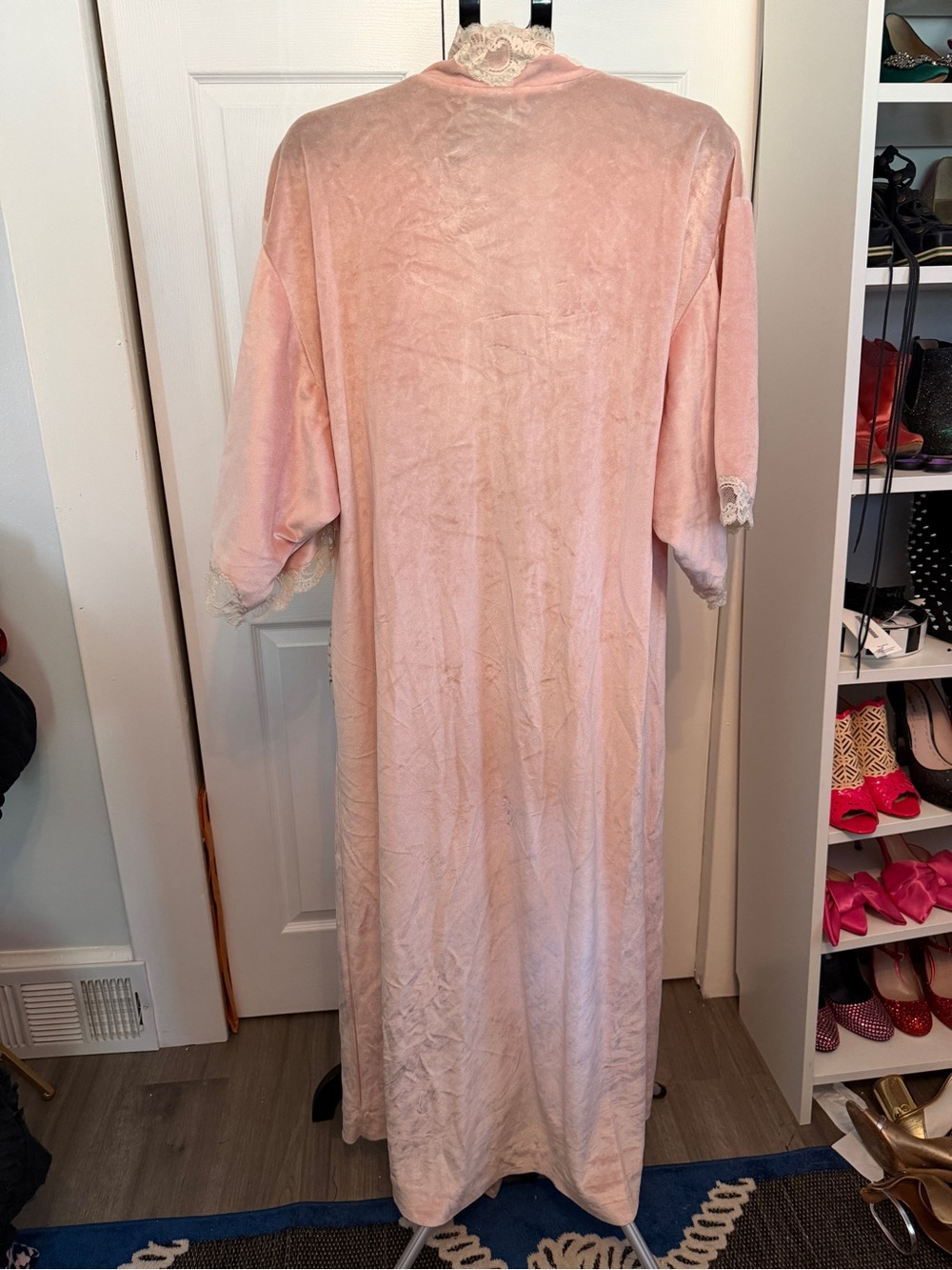 Vintage Christian Dior Pink Lace-Trim Kimono Robe M - Picture 6 of 15